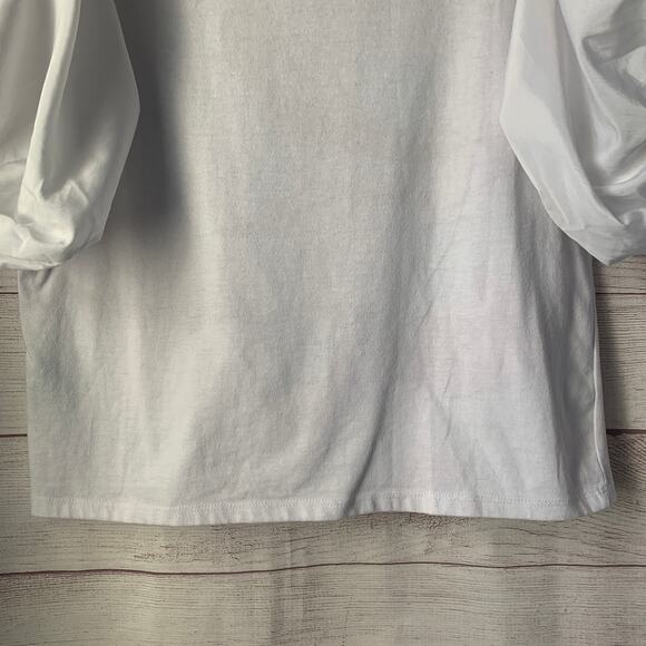 More Love & Lace White Blouse with Paris Graphic Flowers Puff Sleeves Size Large - Picture 15 of 15